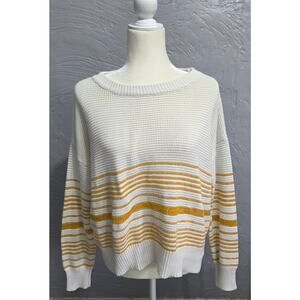 Hem & Thread White Yellow Knit Sweater Woman's Size Medium